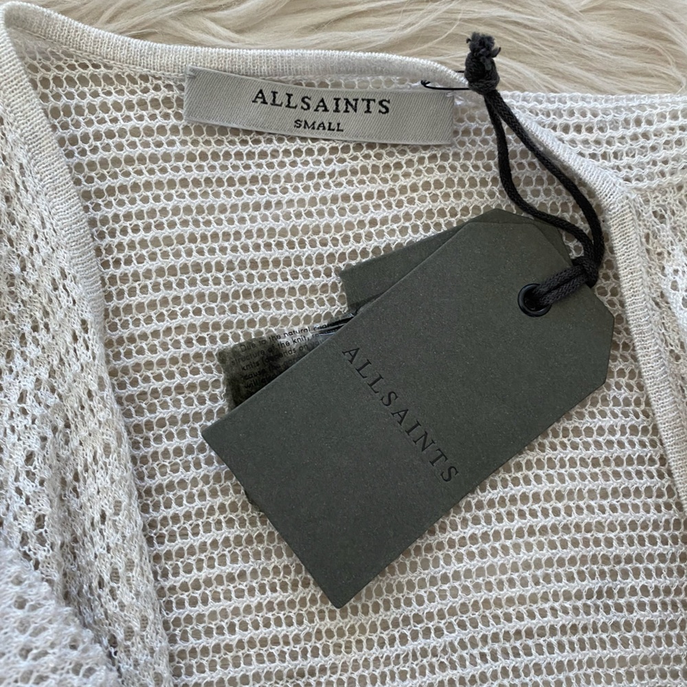 Allsaints White Lightweight Open Knit Itat Twist Tee Draped Layering Shirt Top - Picture 10 of 11
